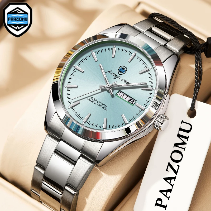 

PAAZOMU Роскошные спортивные кварцевые мужские наручные часы Водонепроницаемые светящиеся мужские часы с датой недели Мужские часы из нержавеющей стали Мужские часы Reloj + Bo