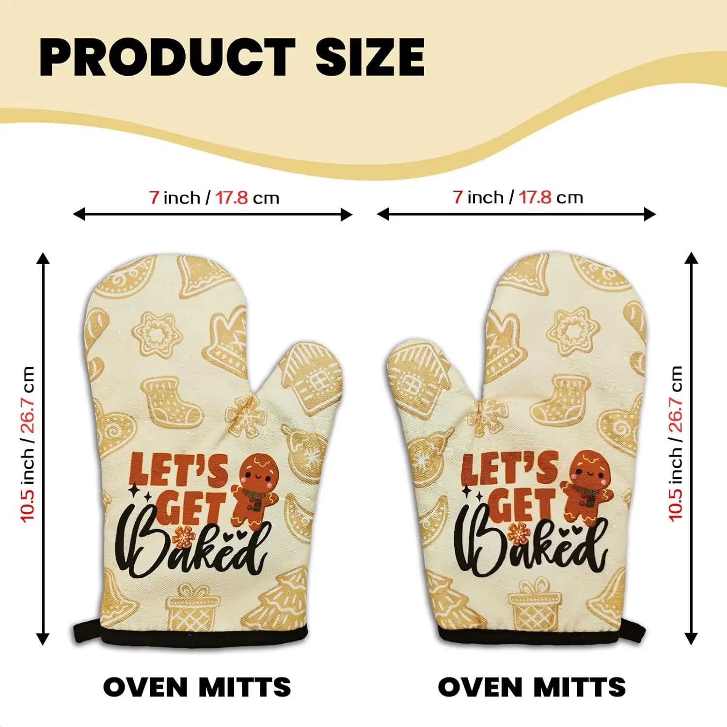 2 Pcs Funny Baking Oven Mitts Let's Get Baked Heat Resistant Mitts Cute Gingerbread Man Non-Slip Oven Mitts for Kitchen