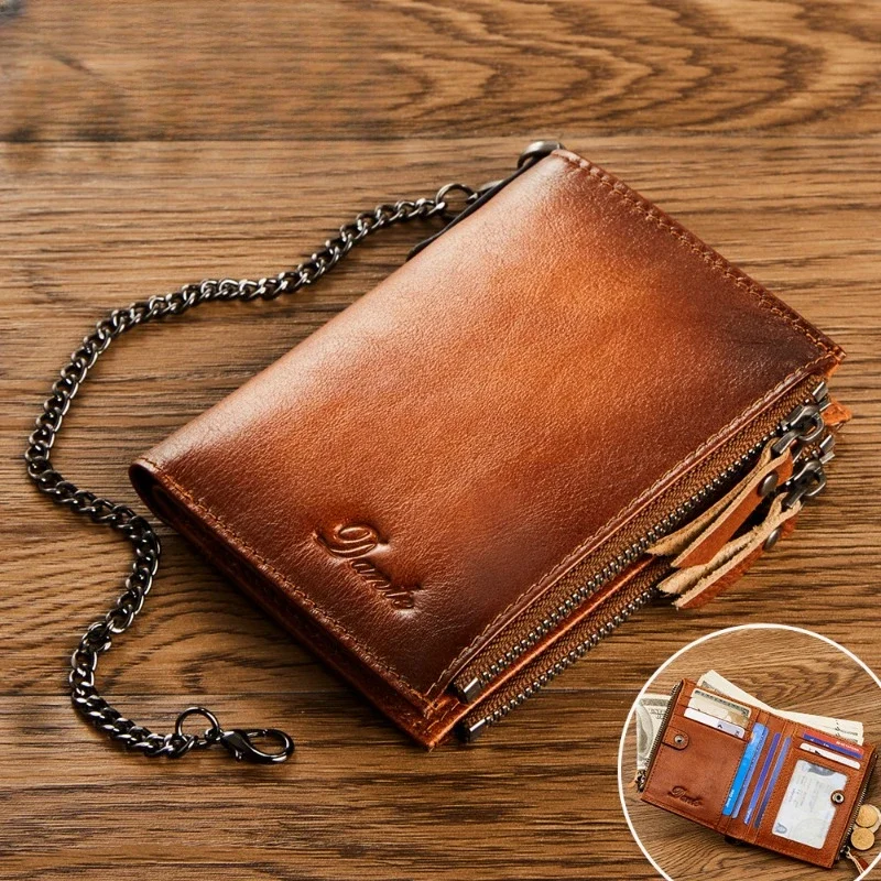 Billeteras de protección Rfid de cuero genuino para hombre, carteras Vintage finas, cortas, multifunción, tarjetero de crédito, bolsa de dinero, novedad de 2023