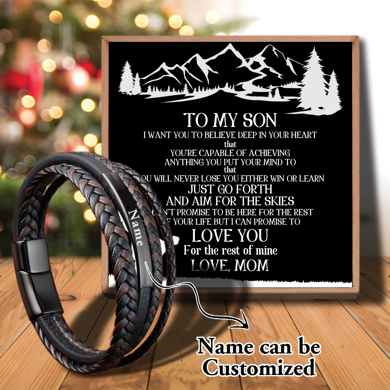 

Sap3009 Mom To My Son Simple Style Custom Handmade Leather Buckle Stitching Combination Stainless Steel Men's Bracelet Gift