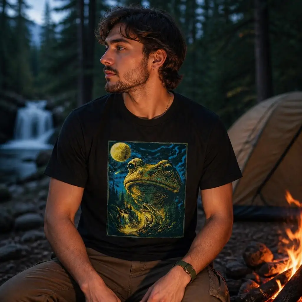Frog Howling to the Moon Men T Shirt 100% Cotton Clothing Fun Short Sleeve Tee Gift T-Shirts