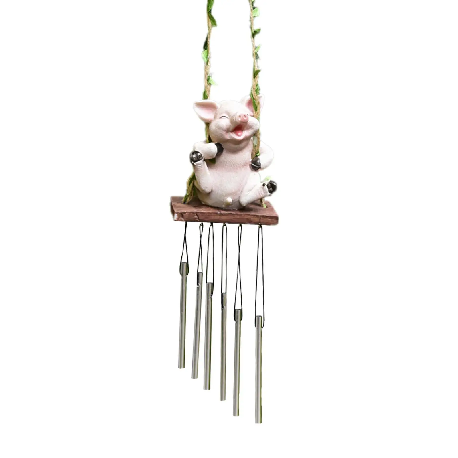 Sculptural Wind Chime Pig Statue Unique Decorative Accent for Outdoor Patio