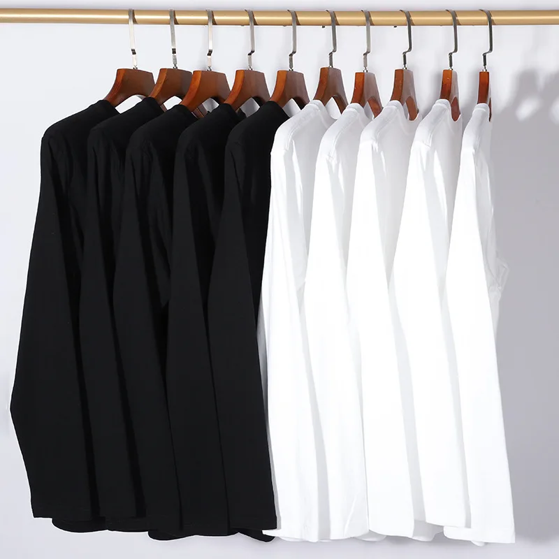 

230G Heavyweight Cotton Long Sleeve-Shirt Unisex Loose Solid Color Casual American Style Top White Base Shirt
