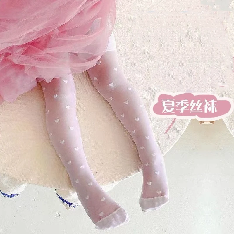 Summer Ultra-thin Heart-shaped Pantyhose Children's Pure Color and Versatile Leggings White Ballet Lace Dance Tights for 3-15Yrs