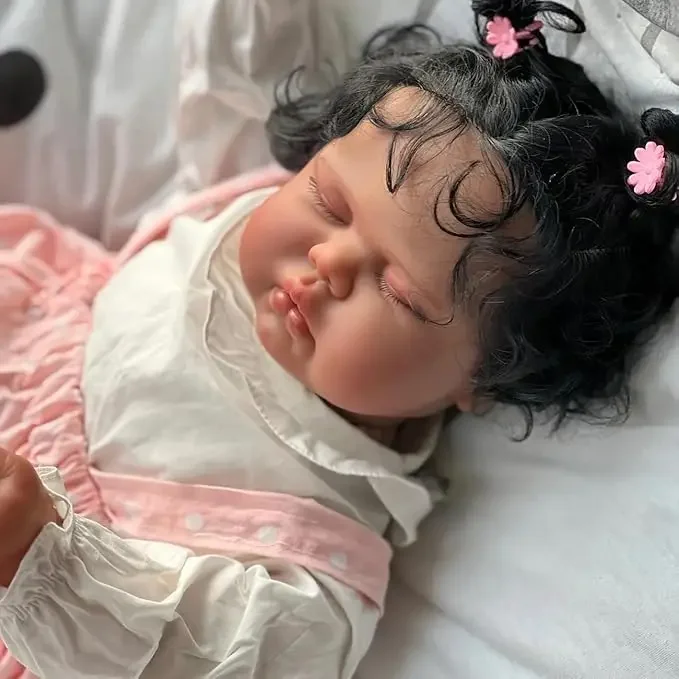 NPK 19 インチ睡眠赤ちゃんダークスキンピクルス柔らかい布ボディリアルなリボーン幼児手根毛女の赤ちゃん人形赤ちゃん