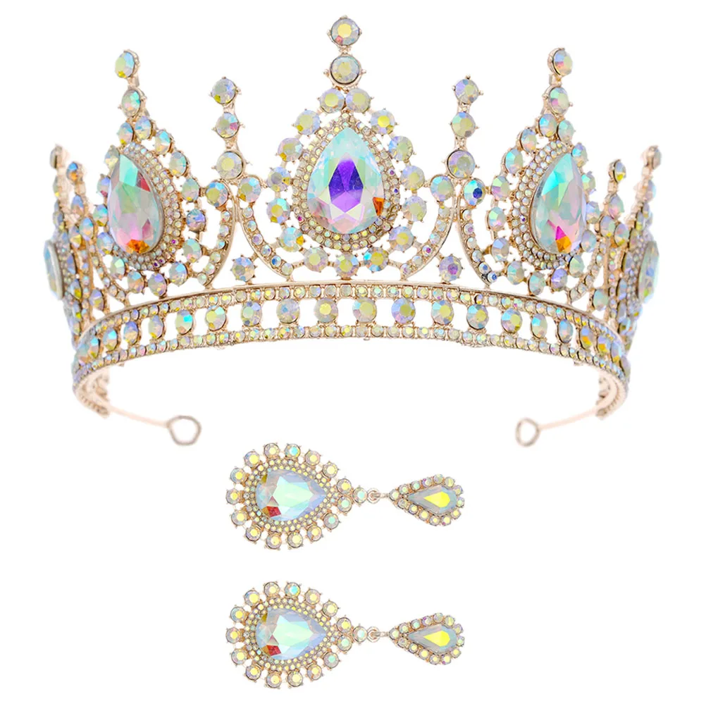 

Wedding Dress Set Bridal Crown Earrings Luxury Rhinestone Jewelry Versatile Dangle Drop Women Party Bride Jewelries Girls Crown