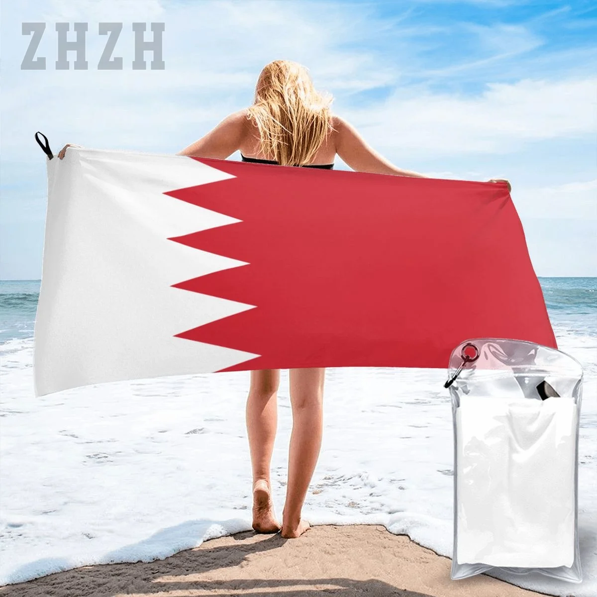 More Design Bahrain Flag Emblem Bath Towel Quick dry Microfiber Absorbing Soft Water Breathable Beach Swimming Bathroom