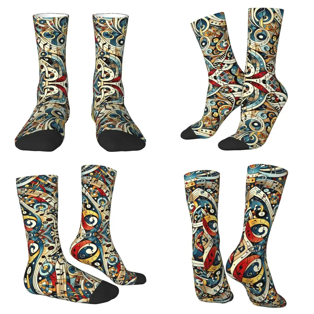 

Symphony In Swirls A Musical Note Journey Socks Harajuku Sweat Absorbing Stockings All Season Long Socks for Man Woman Day Gifts