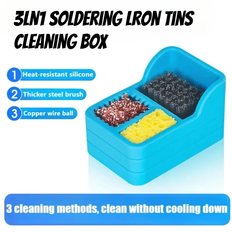 

Cleaner Tool Soldering Iron Tips Cleaning BOX Steel Brush Sponge Copper Wire 3 Clean Modes Welding Head Tin Slag Remove