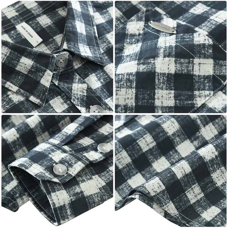 

Японские клетчатые рубашки в классическом стиле, мужские весенне-летние новые мужские рубашки с длинными рукавами и карманами, повседневные рубашки из 100% хлопка, молодежный топ