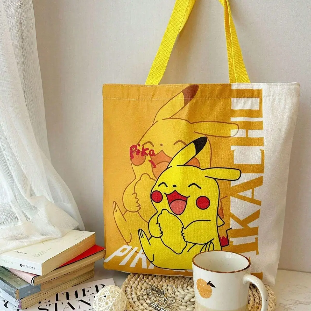 Pokemon Pikachu Tutoring Bag, Handbag, Canvas Bag, Carrying Bag, Single Shoulder Bag, Men's and Women's Tutoring Bag