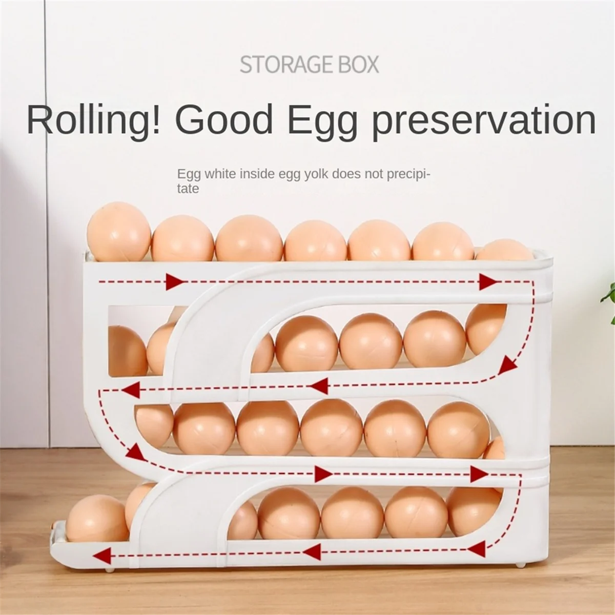 Automatic Scrolling Egg Rack Egg Basket Container Roll Down Refrigerator Egg Dispenser Kitchen Home Yellow