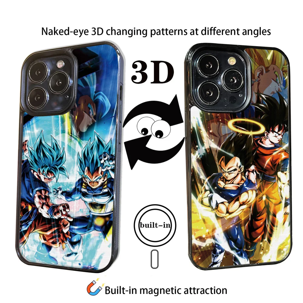 For Magsafe Magnetic Dragon Ball Phone Case For iPhone 16 15 14 13 12 Goku Vegeta Saiyan 3D Changing Visual Cases