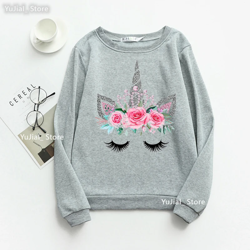 

Golden Unicorn Print Sweatshirt Women'S Clothing Crown Pink Flowers Hoodies Femme Harajuku Kawaii Coat Long-Sleeved Tracksuit