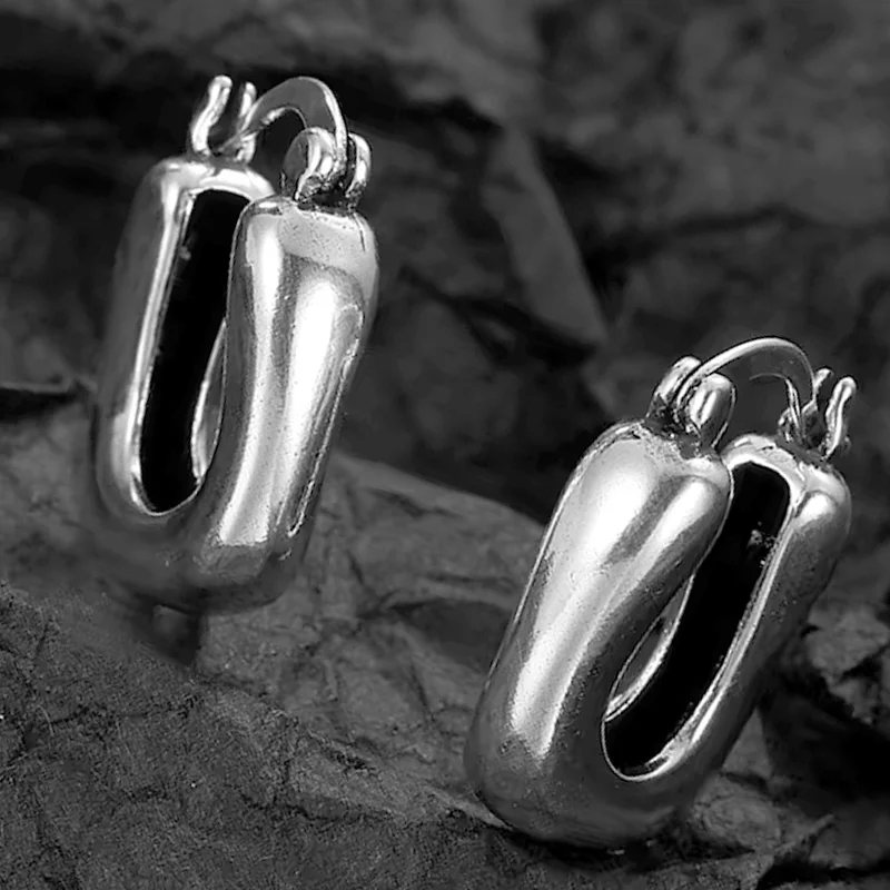 Geometry Hoop Earrings for Women Men Fashion Jewelry Ear Buckle Stamp 925 silver needle Minimalist Punk Glossy