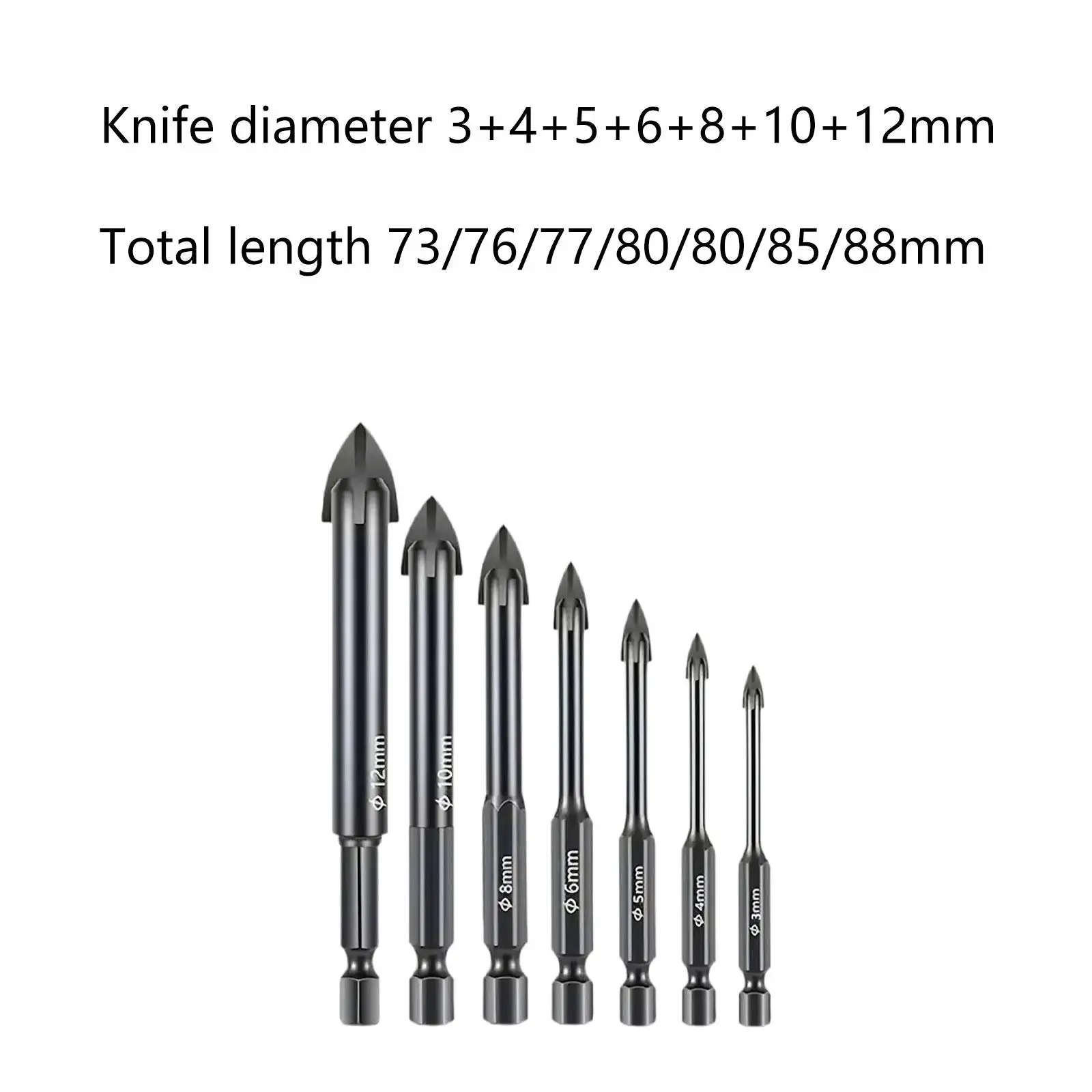 7 Pieces Masonry Drill Bit Set Portable for Ceramic Porcelain Tile Glass