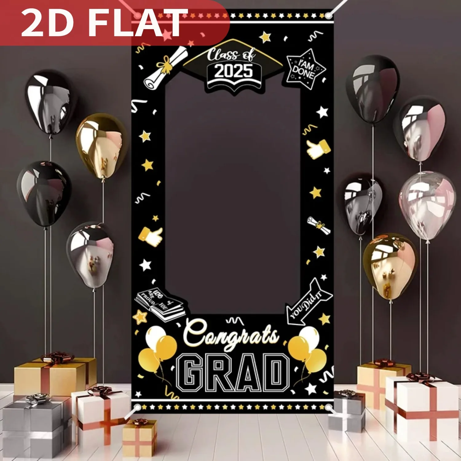 

1pc, 2025 Graduation Photo Booth Props Frame Banner for Class, Polyester Grad Celebrations Decor Shooting Background Prop