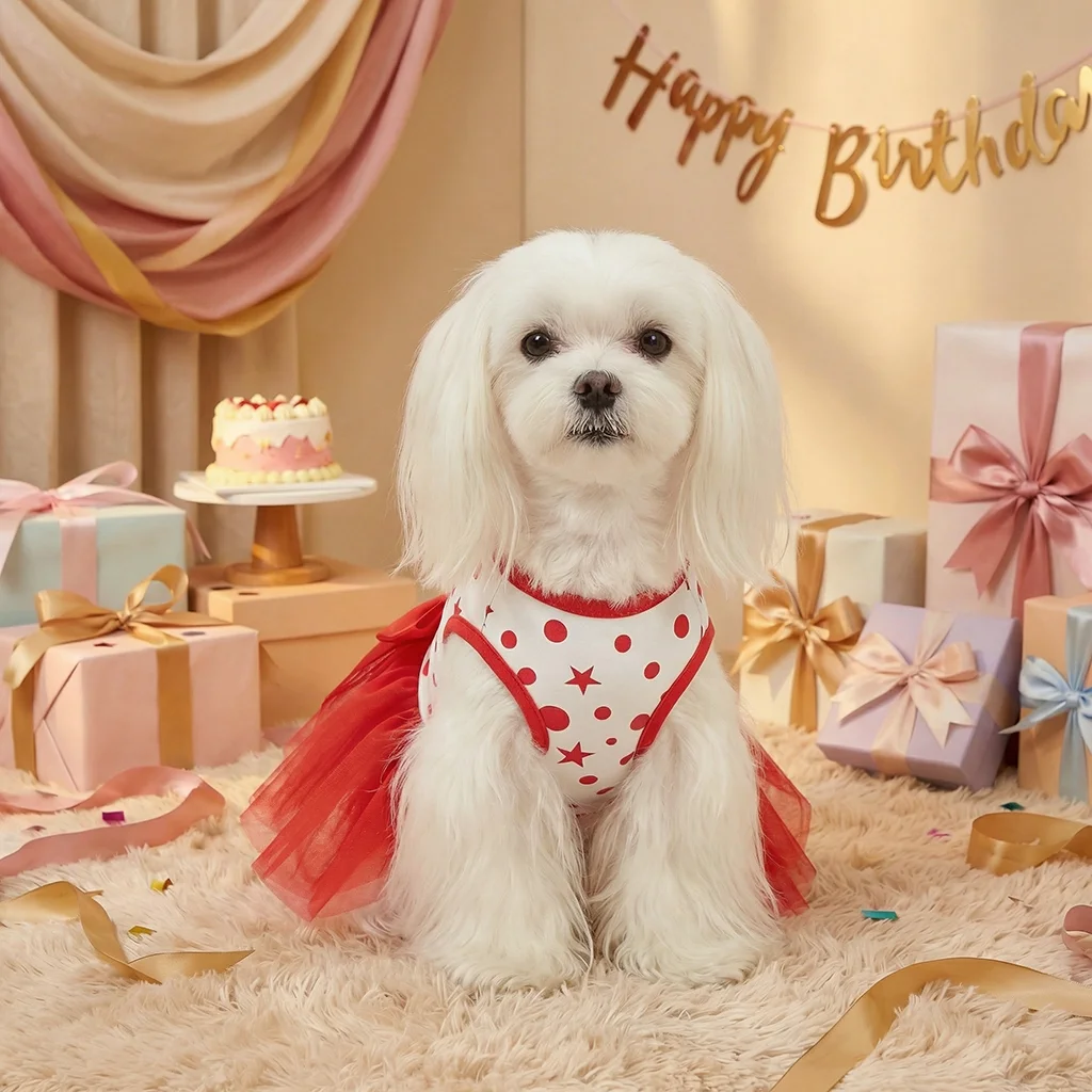 Vestido lunares rojo y blanco para cumpleaños perros pequeños medianos - imagen 5