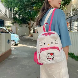 Kawaii Sanrio Hello Kitty Backpack Pom Pom Purin Kuromi Plush Bag Anime Fashion Women Yk2 Schoolbag High Capacity Bag Girl Gift