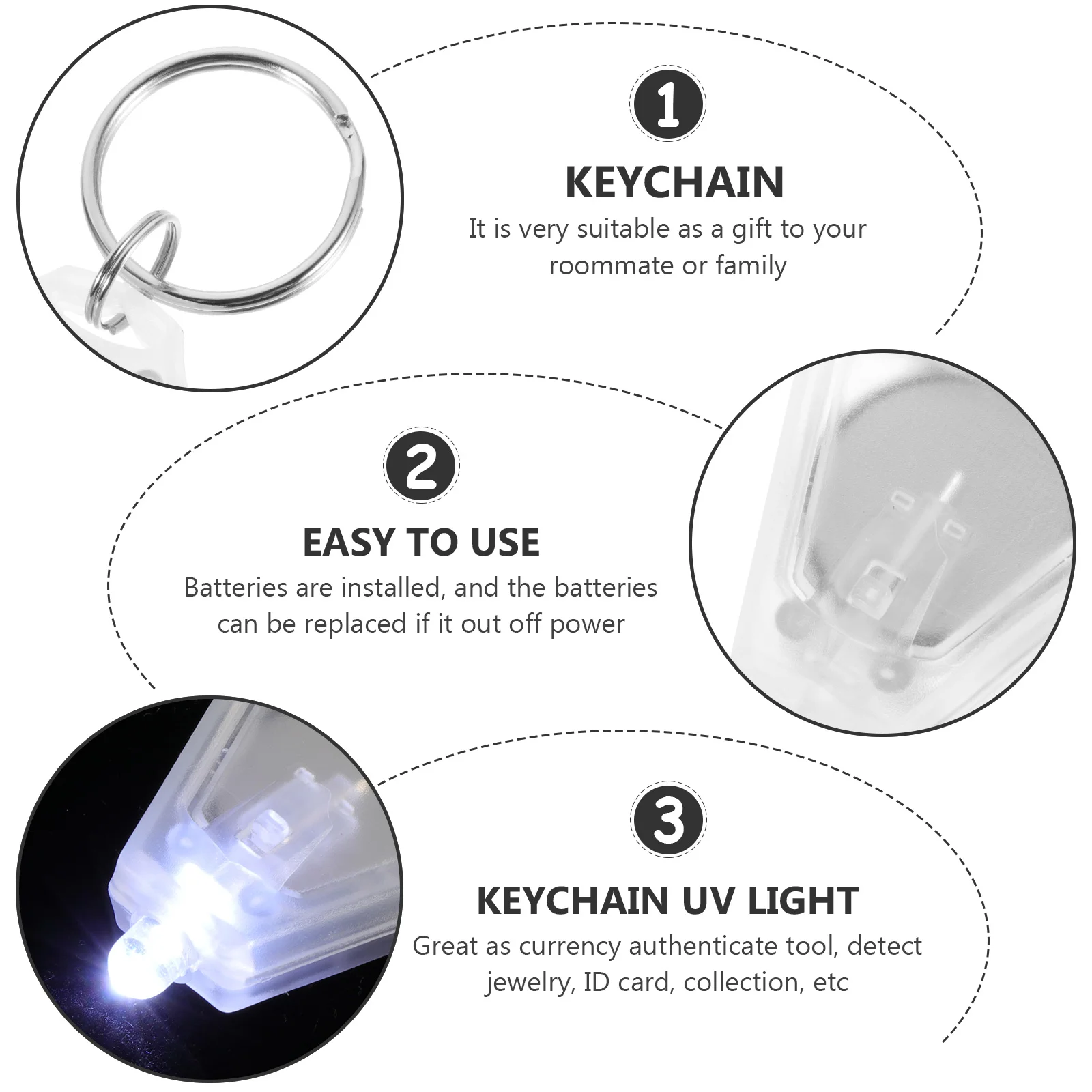 5 ชิ้น LED พวงกุญแจไฟฉายสีม่วงโคมไฟเงิน Mini Practical Test พลาสติกการตรวจจับปลอมแหวนไฟฉาย