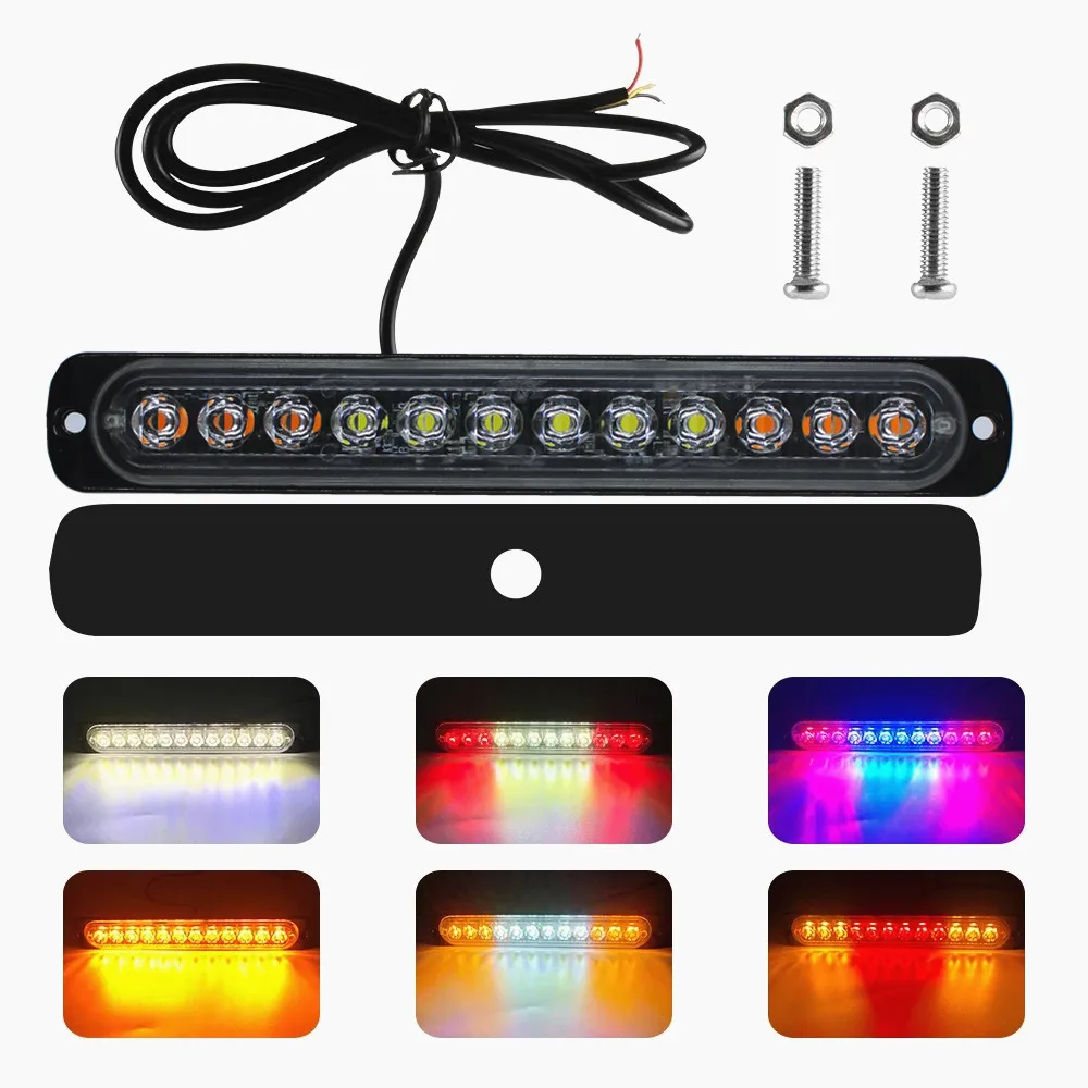 12 LED Strobe/Fixed Light Auto 12-24V Emergency Flash Side Marker Light Bar Waterproof