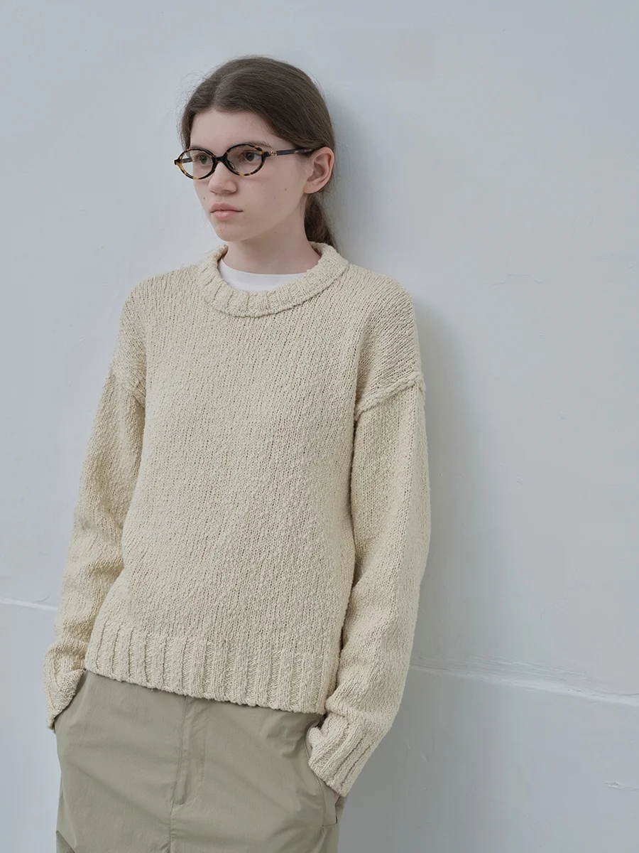

the Fewfew Casual Knitted round Ne Long Sve Cotton Thermal Color Commute Sle Loose Fit Knitwear for Women