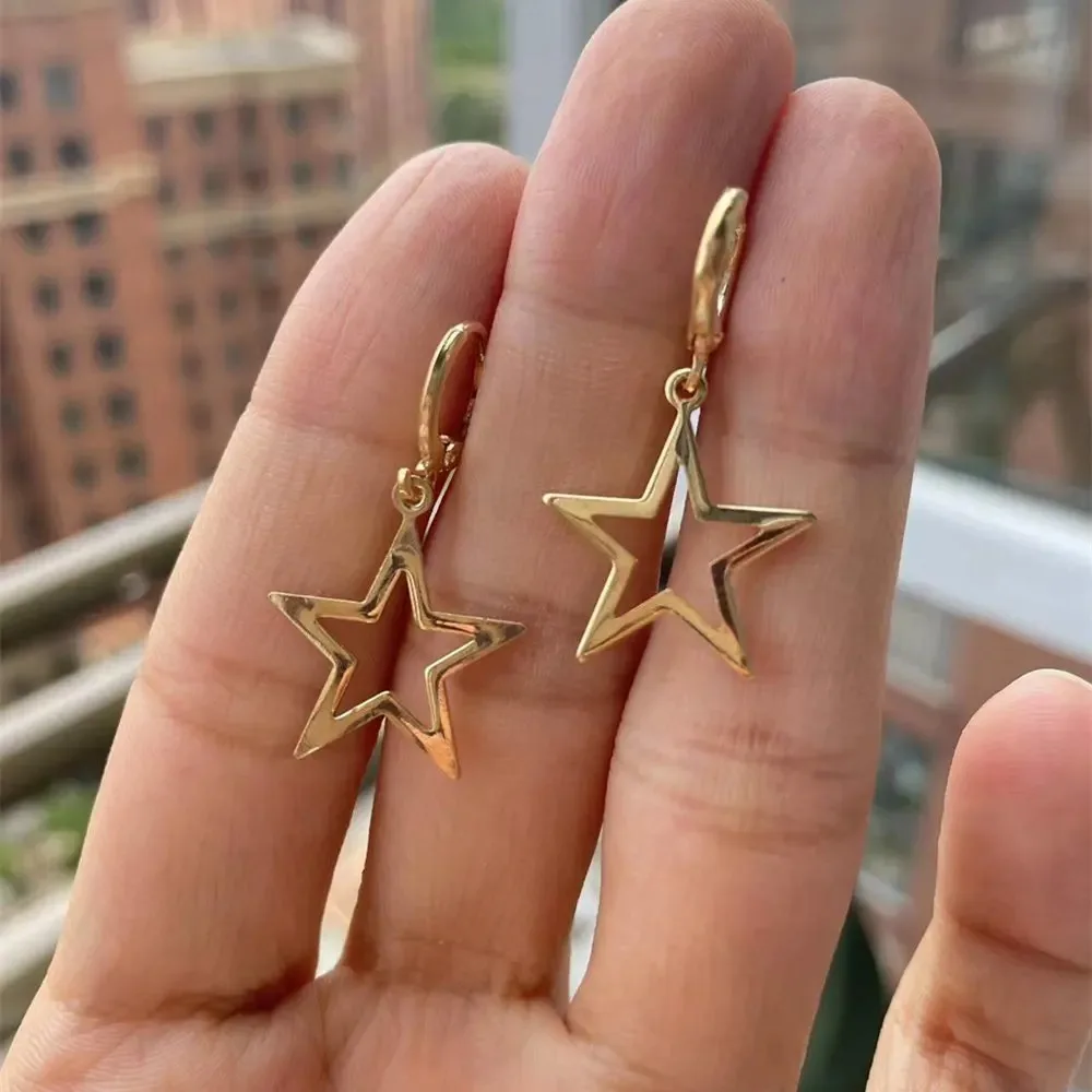 Pendientes colgantes de estrella negra con personalidad Vintage para mujer, pendientes de aro de acero inoxidable con pentagrama, regalo de joyería de moda