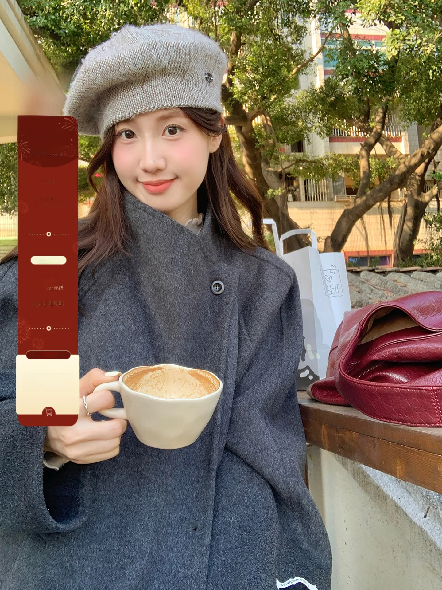 

Double-Sided Woolen Long Coat High Collar Women's Sle ey Color Korean Version Loose Fit Outerwear by Cheesebunny