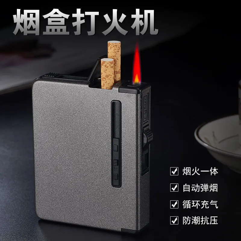 

Multifunctional 12 Sticks Automatic Pop-up Cigarette Case and Lighters Ultra-thin Windproof Butane Gas Lighters(No Gas Include)