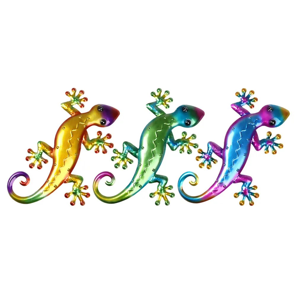 

3pcs Iron Lizard Statue Colorful Wall Art Decor Outdoor Metal Craft Ornament Lightweight Pendant For Patio Porch
