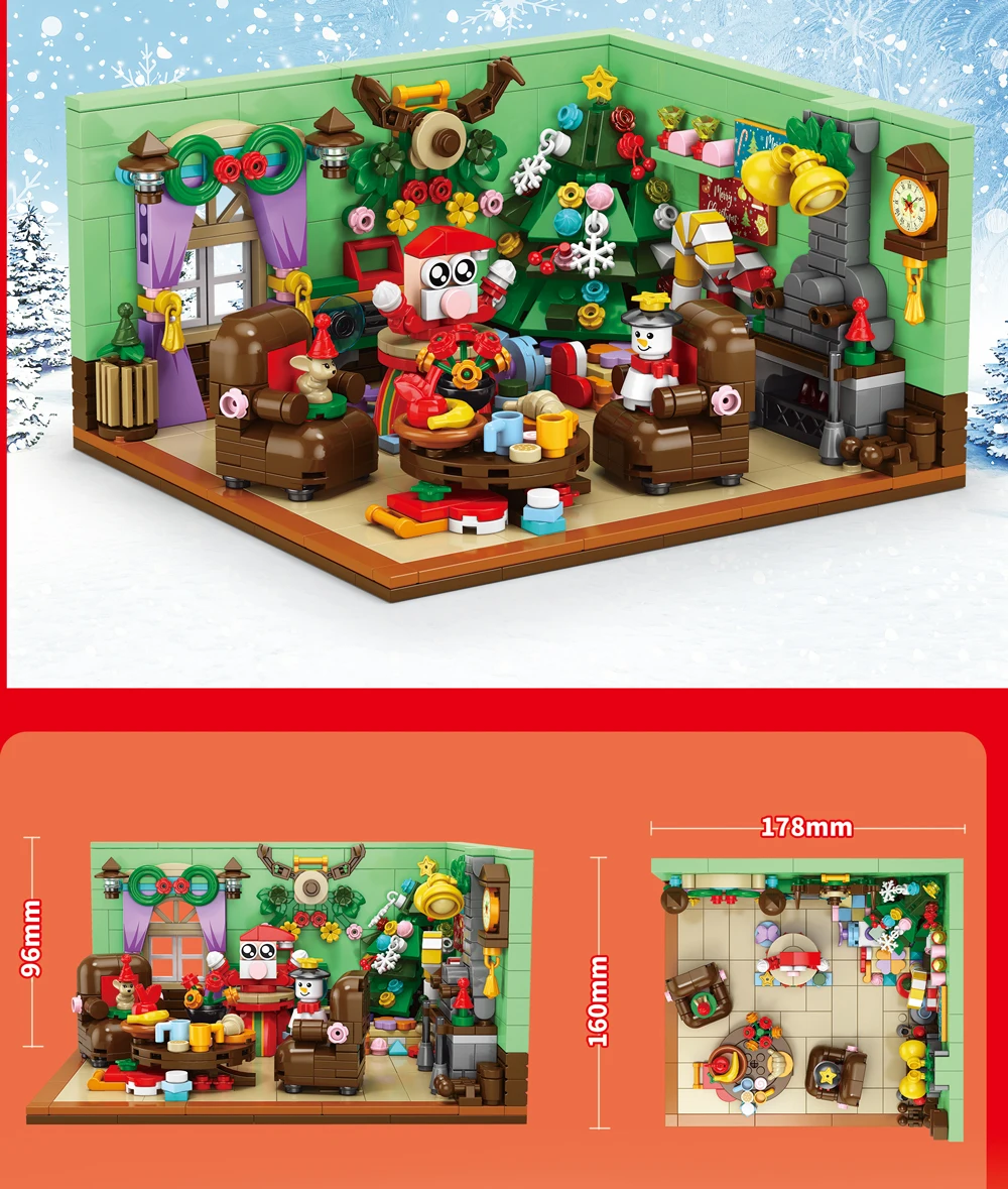 Regalo di Natale Building Blocks Mattoni Casa di Natale fai da te Decorazione della casa Ornamento da tavolo Giocattoli per bambini