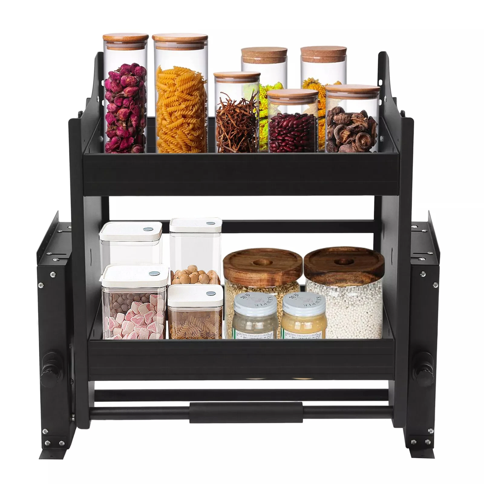 2-Tier Pull-Down Cabinet Shelf - Kitchen Pull-Out Drop-Down Shelf