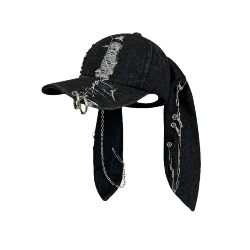 2026 New Y2k Rabbit Ears Denim Ripped Baseball Cap Men and Women