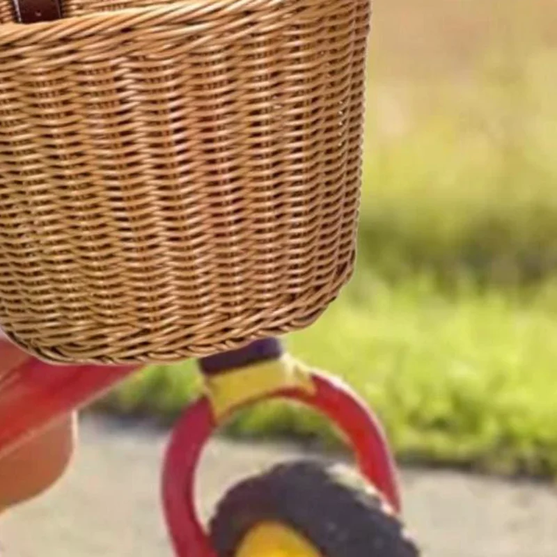 

Bicycle Basket Rattan Woven Bike Storage Front Handlebar Basket Removable Waterproof Bicycle Pannier Basket Kid Bike Carrier Bag