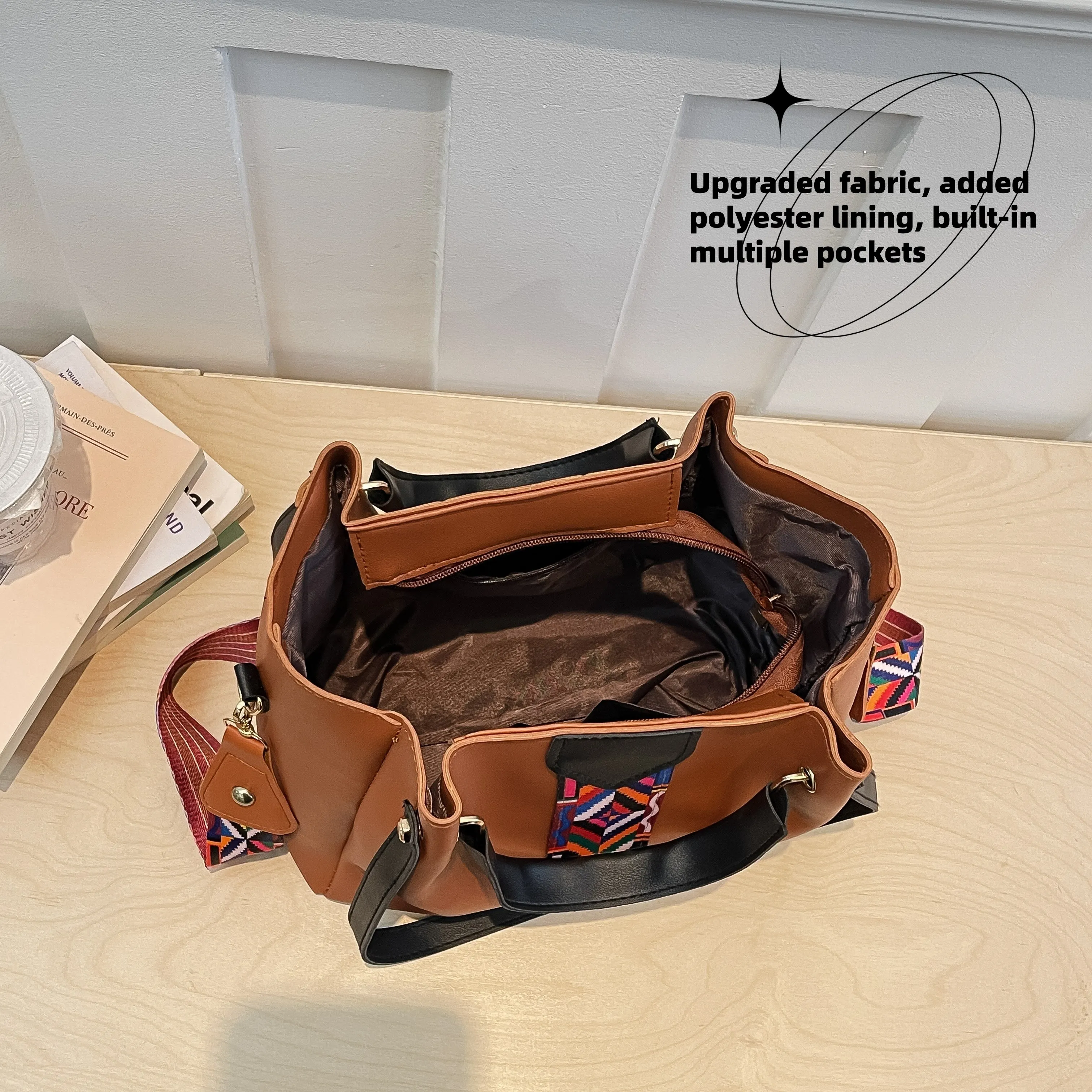5Pcs/Set Women's Handbags Fashion PU Leather Tote Crossbody Bag Set Casual Pink Shoulder Bags with Purse & Coin Pouch view 5