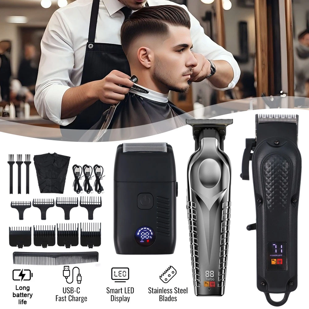 Ensemble de tondeuses à cheveux électriques, kit de coupe et de rasage professionnel, tondeuse sans fil pour barbier, outils de coiffure pour hommes, fournitures de coupe de cheveux pour la maison et le salon