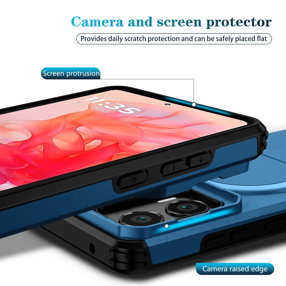 Luxuriöse Rüstungs-Magnethülle für Moto G Play Power 5G Edge Stylus 2024 2025, Objektivständer, schlanke Rückseite, kabellose Ladehalterung – Detail 4