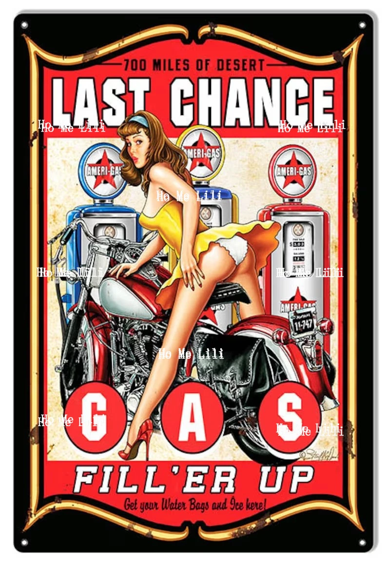 Firefighters Patriotic Fire Department Pin Girl Chrome Polished Motorbike Reliable Service Gas Station Poster Metal Sign