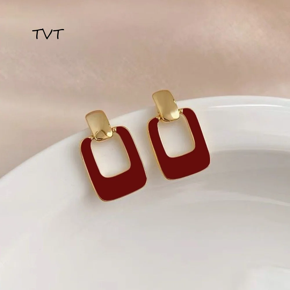 Maillard Contrasting French Retro Earrings Metal Enamel Vintage Drop Glazed Earrings Statement Elegant Brown Dangle Earrings