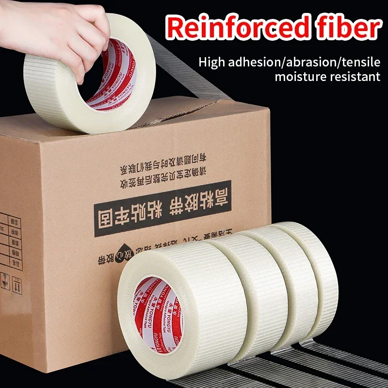 50M Glass Fiber Adhesive Mesh Tape Transparent Waterproof Grid Tapes High Viscosity Reinforced Strapping Packing Seal Tape