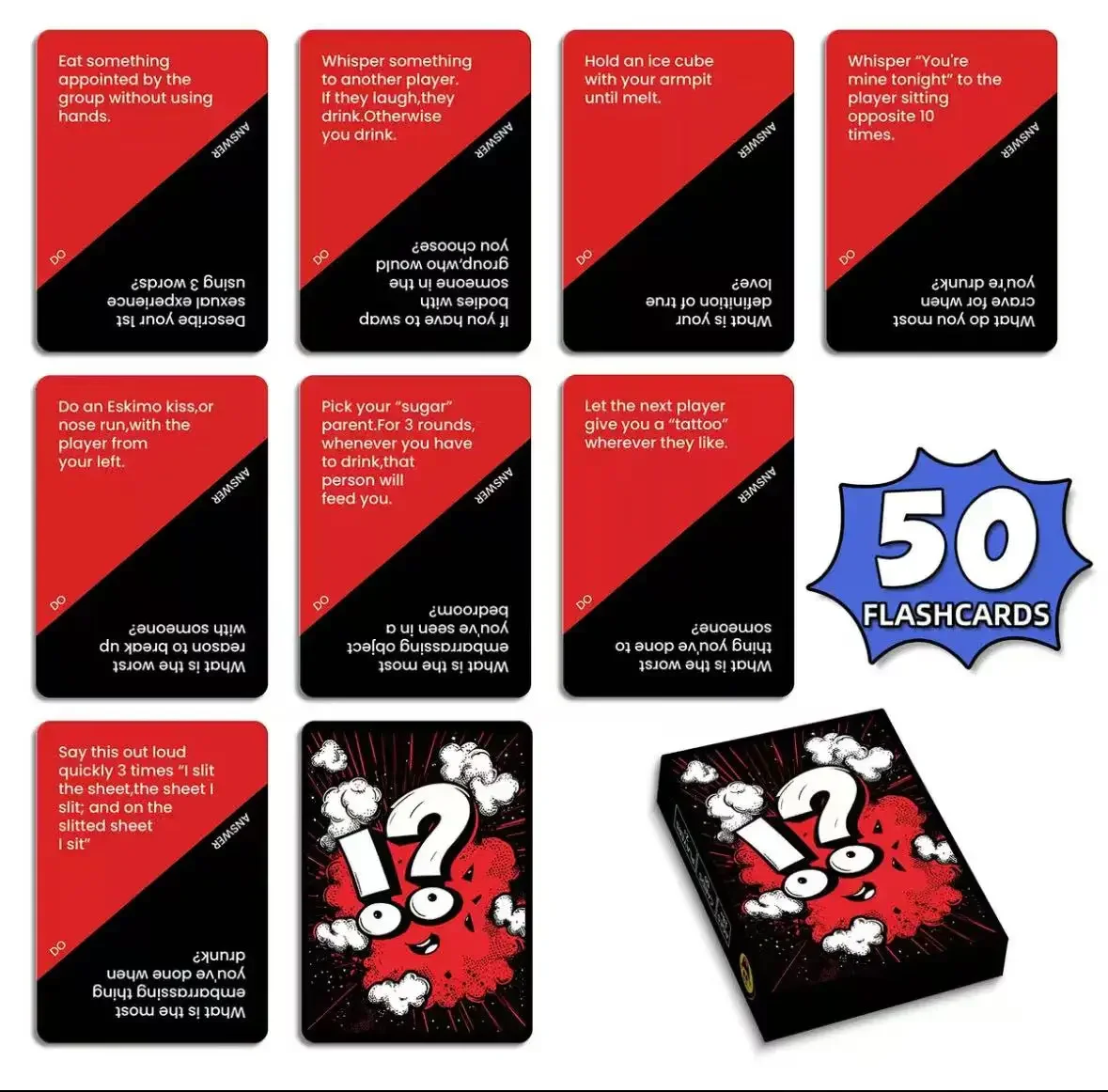 

50 Truth or Dare adventure-themed game cards for adult casual interactive gameplay Suitable for gatherings of many people