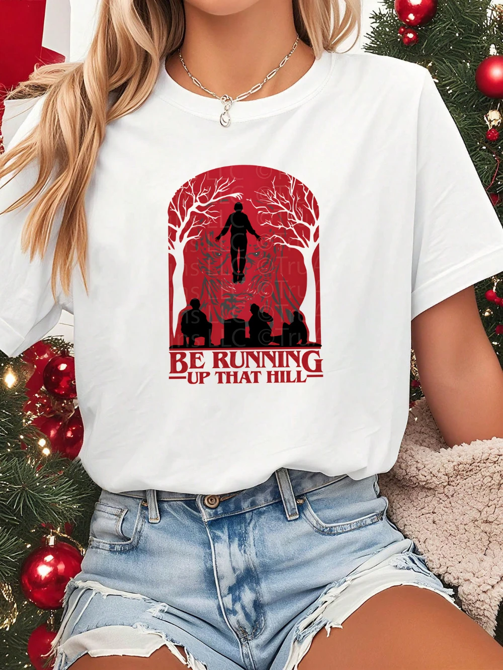 Women's Iconic Be Running Up That Hill Printed T-Shirt Short Sleeve Round Neck Top Suitable for Fan Outfits Party Wear Everyday