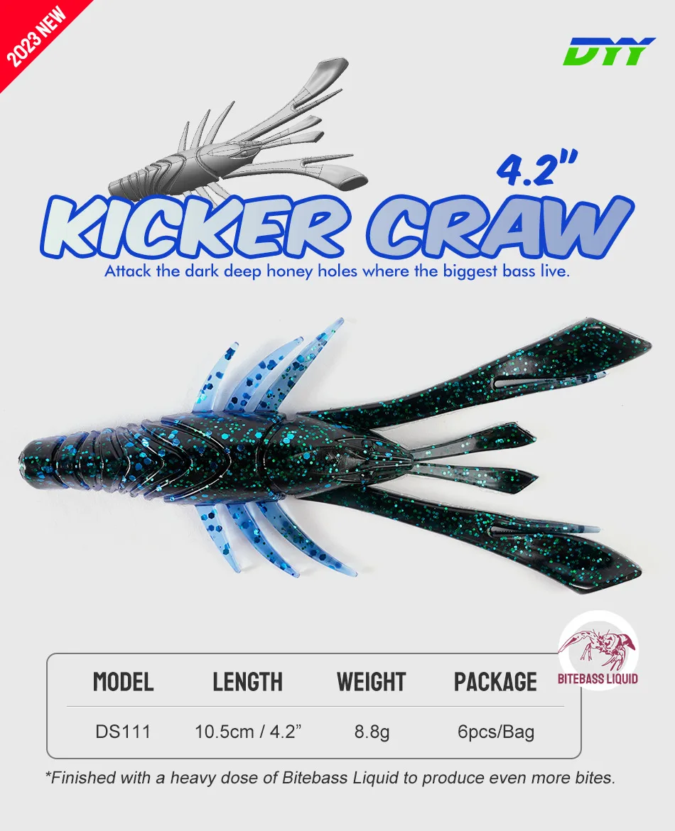 DYY Kicker Craw Weicher Köder 10,5 cm 4,2 Zoll 8,8 g Silikon-Angelköder Garnelen Craw Künstlicher weicher Köder Bass Finesse Angelköder – Detail 2