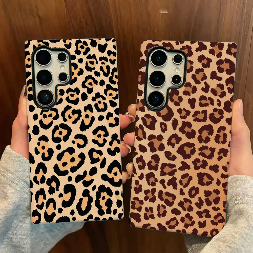 Leopard Print Phone Case For Samsung S26 S25 S24 S23 Ultra Plus A57 A37 A17 A27 4G 5G Double-layer Back Cover