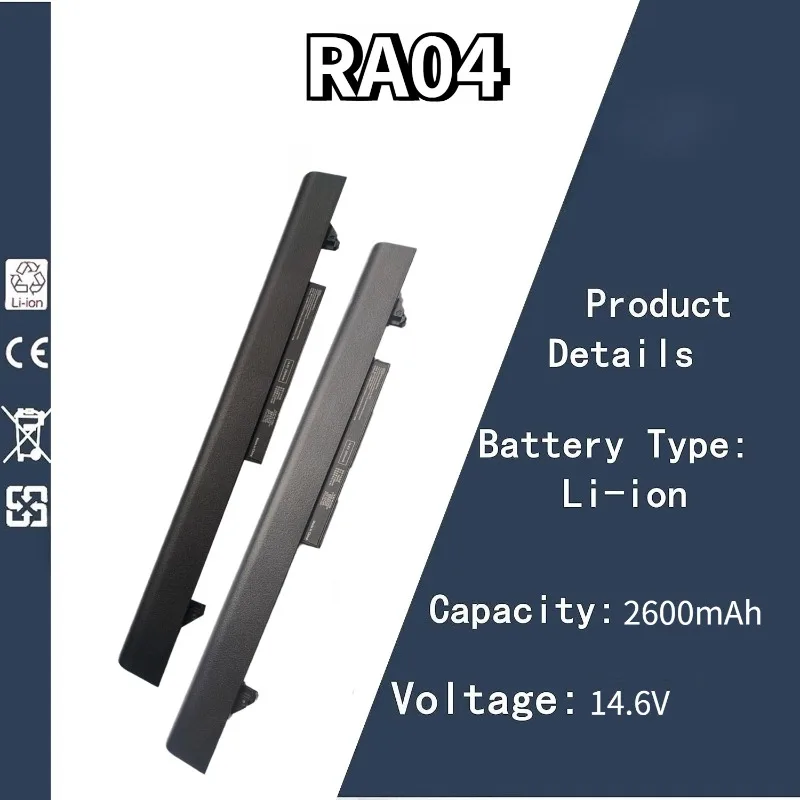 

14.6V 2600mAh RA04 Laptop Battery For Hp ProBook 430 G1G2 745662-001 707618-121 707618-141 707618-541 745416-121 H6L28AA H6L28ET