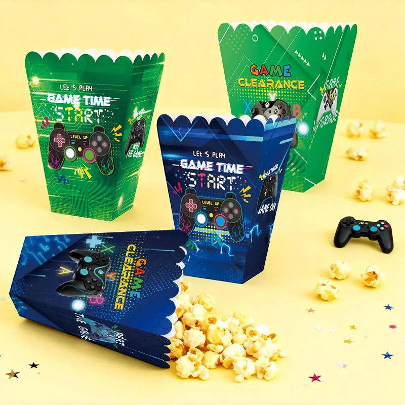 Cajas de palomitas de maíz de papel desechables para videojuegos, Gamepad, fiesta temática, comida de cumpleaños, caja de galletas, suministros para fiesta de cumpleaños, 6/12/24 Uds.