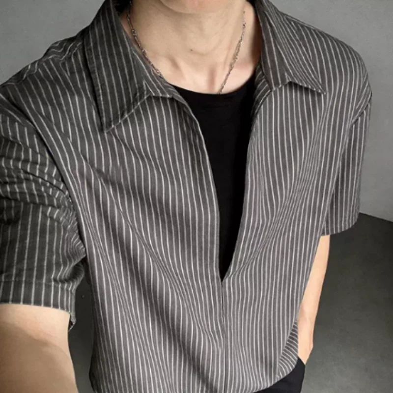CHAOKU Old Money Wind Fake Two-Part Connected Deep V Neck Short-Sleeved T-Shirt Men's Summer New Style Loose Couple Trendy Casua