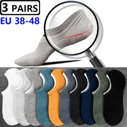 3 Pairs/Lot Plus Size EU47,48 Mens Low Cut Cotton Invisible Socks Silicone Non-slip Summer Autumn Comfort Black White Boat Socks