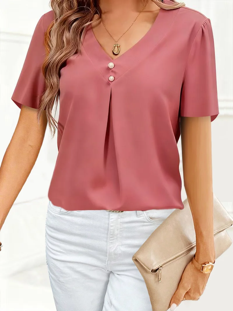 Temperament Loose Woman Shirt Fashion Casual Blouse Elegant short Sleeve Woman Shirt Holiday Weekend Top 2