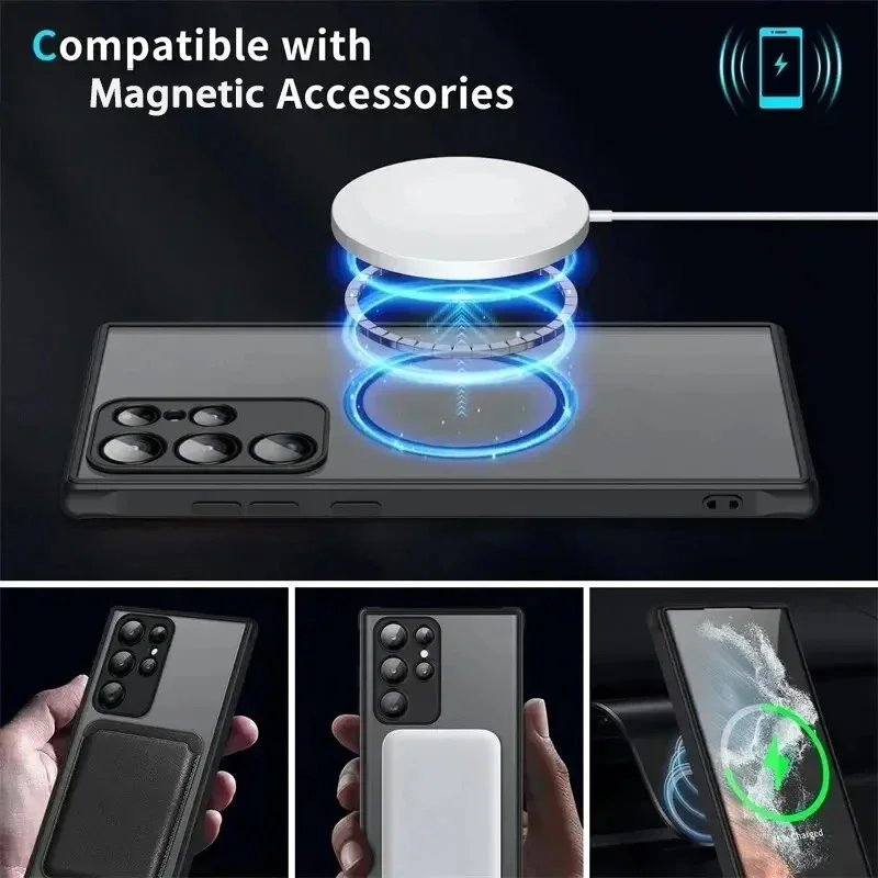 กรณีแม่เหล็กสําหรับSamsung Galaxy S25 S24 S23 S21 S20 Ultra Plus FEสําหรับMagsafeสําหรับSamsung S22 หมายเหตุ 20 Ultra 10 Plus